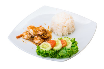 Shrimps with garlic and rice