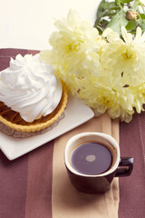 Coffee and cake with whipped cream
