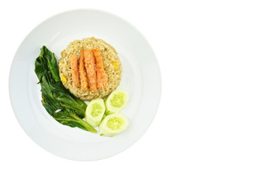 Shrimp fried rice vegetarian isolated with white background