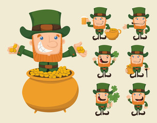 Set of leprechaun characters poses