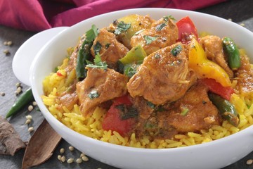 Indian chicken jalfrezi curry with rice