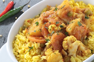 Indian vegetable curry with pilau rice