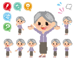 おばあさん全身表情_ドット