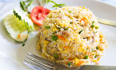 Close up fried rice on white plate