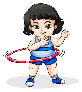 An Asian girl playing with the hulahoop