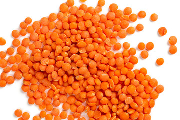 red lentils isolated on white