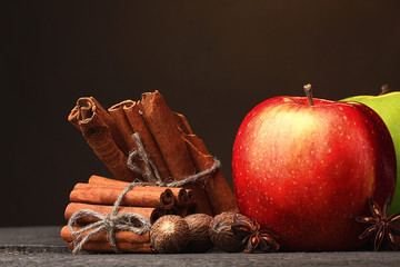 Cinnamon sticks,apples nutmeg and anise