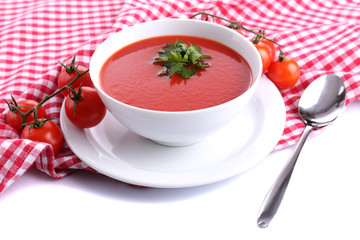 Tasty tomato soup, isolated on white