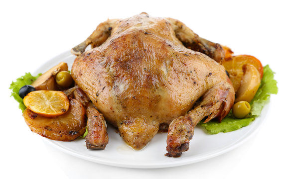 Whole roasted chicken with vegetables