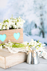 Beautiful spring composition with snowdrops