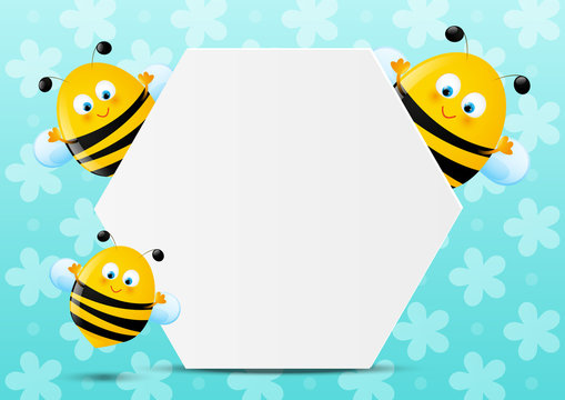 Cute bees with paper sheet