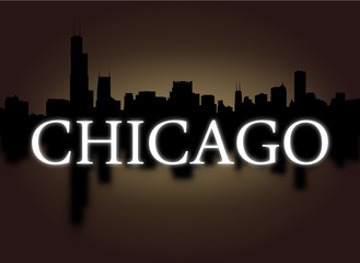 Fototapeta premium Chicago skyline reflected with dramatic sky illustration