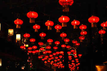 red lanterns was at night during Chinese New Year