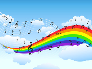 happy rainbow with music note background