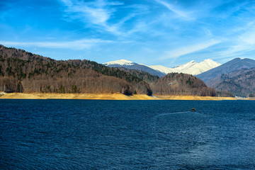 Landscape with dam lake Vidraru, in Romania