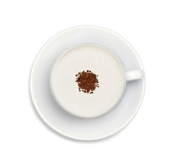 sugar and coffee in white coffee cup isolated on white