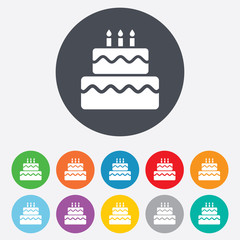 Birthday cake sign icon. Burning candles symbol