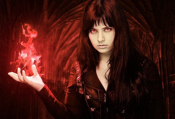 Naklejka premium Woman and fire