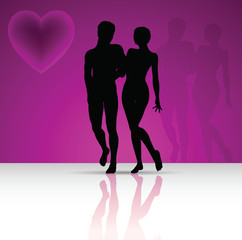Fototapeta na wymiar couple silhouettes on walking position