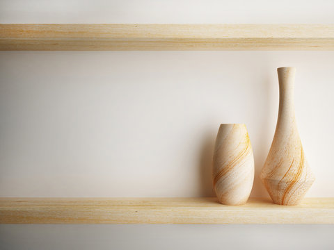 Vase Wood On Shelf Decorate Design