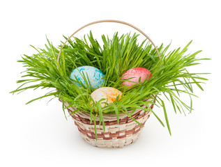 Easter basket isolated on white background with clipping path