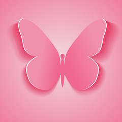 Symbol pink butterfly cut out of paper. Vector illustration