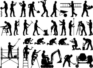Construction workers vector silhouettes