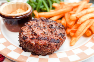 steak beef meat with tomato and french fries