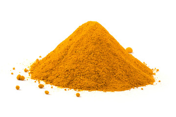 Heap ground turmeric isolated on white background