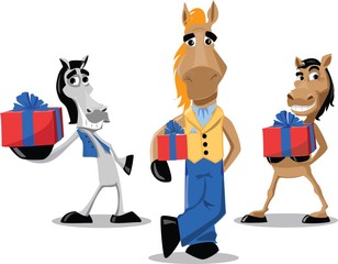 Забавный лошадь с настоящим, фон Рождество