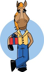 Забавный лошадь с настоящим, фон Рождество