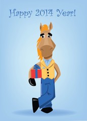 Забавный лошадь с настоящим, фон Рождество