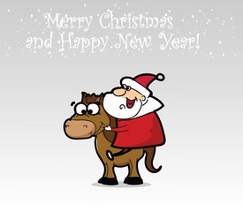 Забавный Дед Мороз с лошади, рождественские фон