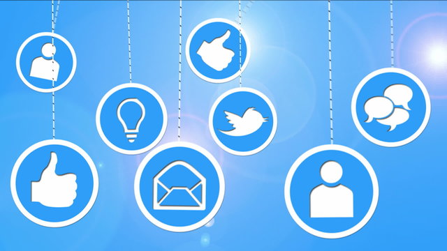 Media concept icons on hanged tags.