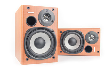 Fototapeta premium wooden sound speakers isolated on white background