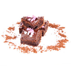 Brownie with chocolate and heart shape decoration