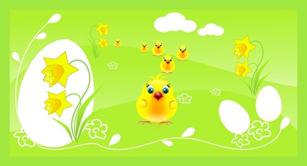 Easter background with small chickens