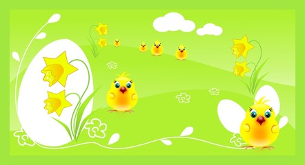 Green easter with yellow chickens