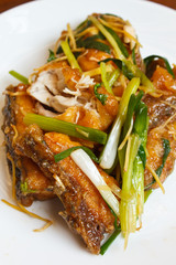 Fried fish fillet with ginger.
