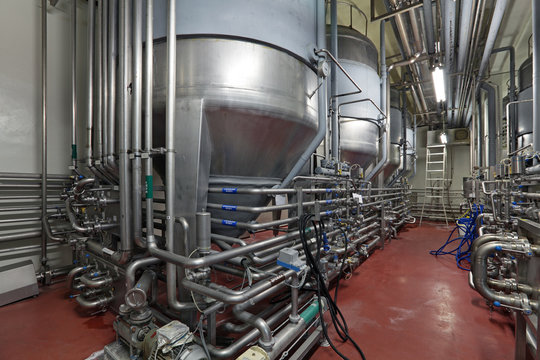 Fermentation department, interior of brewery, nobody