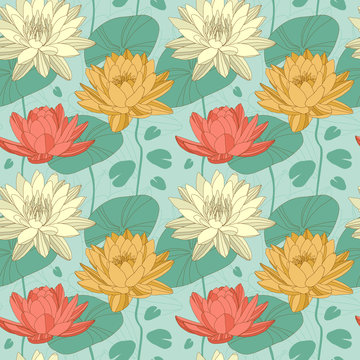 Lotus flowers in seamless pattern