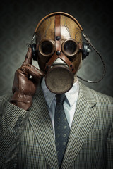 Vintage gas mask and headphones