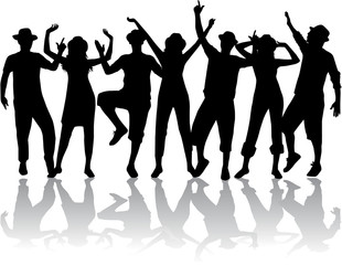 Dancing people in hats