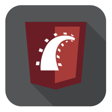 vector illustration of dark red shield with ruby on rails  sign