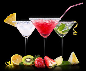 alcohol cocktail set with summer fruits