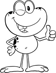 Black And White Cute Frog Winking And Holding A Thumb Up