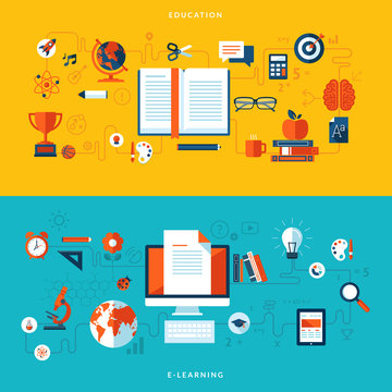 Flat design concepts of education and online learning
