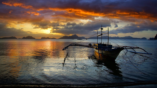 Boat at Corong corong beach. El Nido, Philippines