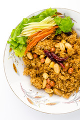 Crispy catfish salad on plate isolated white background