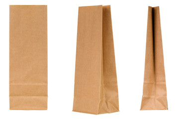 Blank paper bag set isolated on white background
